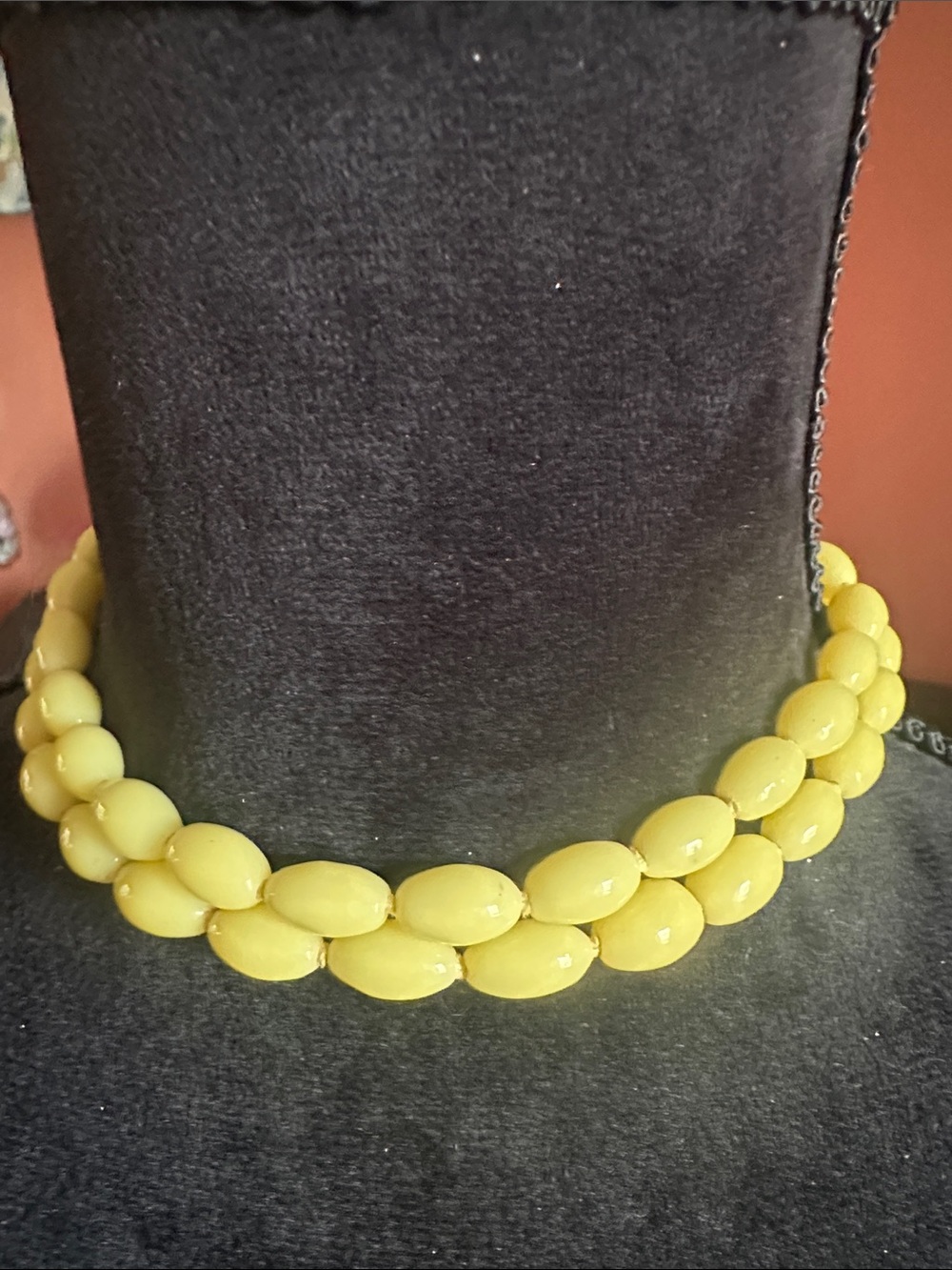 Vintage Western Germany Yellow Double-Strand Beaded Choker Necklace